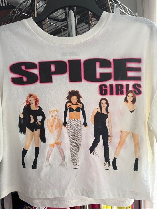 Tops - Spice Girls Graphic Tee crop top white White with Pink & Black Y2K